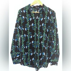 Ann Taylor Factory black garden floral button down Size Medium